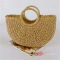 wholesale customized vintage bag summer handbags round handle shell shape paper straw handbags for women